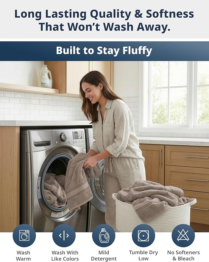 LANE LINEN Towel Set Soft Absorbent Quick Dry 100% Cotton - Platinum | Cotton Bath Towels - Lightweight & Breathable, Fade-Resistant Color, Classic Terry Weave, Densely Woven, Hotel-Style Look
