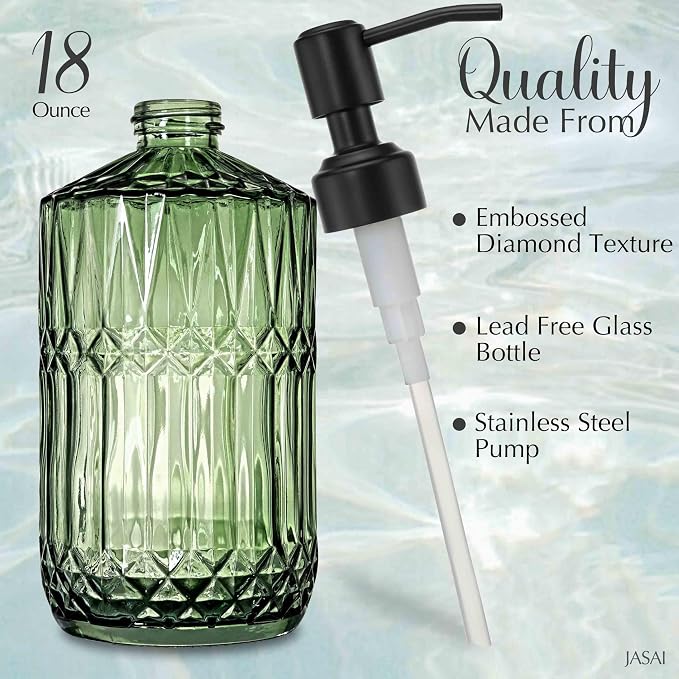 JASAI 18 Oz Blue Soap Dispenser with Black Rust Proof Pump | Refillable Kitchen soap Dispenser with Thick Glass, Soap Dispenser Bathroom for Hand soap, Dish Soap, Lotion, Liquid Soap