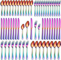 PHILIPALA 60 Piece Rainbow Silverware Set, Stainless Steel Flatware Set for 12 Colorful Novelty Flatware Cutlery Utensil Set Include Knife Fork Spoon Food Grade Mirror Polished Dishwasher Safe