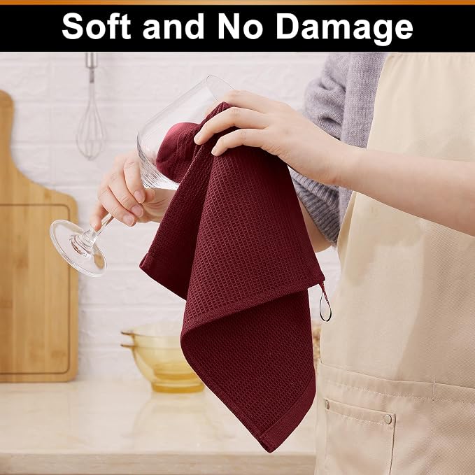 Homaxy 100% Cotton Waffle Weave Dish Cloths, 6 Pack, Burgundy | Soft and Absorbent Dish Towels, 12 x 12 Inches Quick Dry Dish Rags