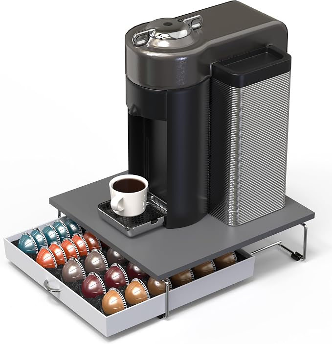 Deco Brothers Vertuo Pod Holder Drawer, Fits 30 Large or 60 Small Capsules | Compatible with Nespresso Pods, Gray