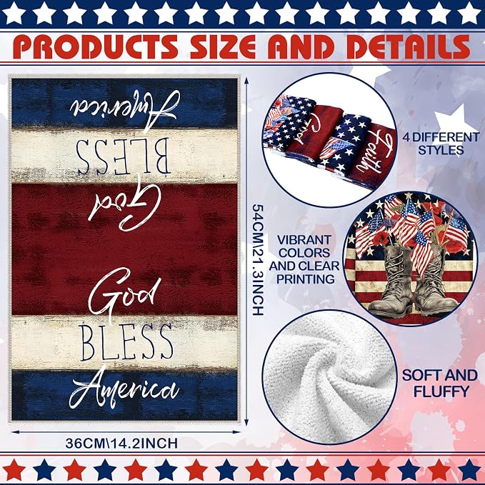 SiliFine 12 Pcs 4th of July Kitchen Decorations Set Patriotic Kitchen Towels Oven Mitts Pot Holders American Flag Themed Cooking Baking Home Accessories for Independence Day Memorial Day