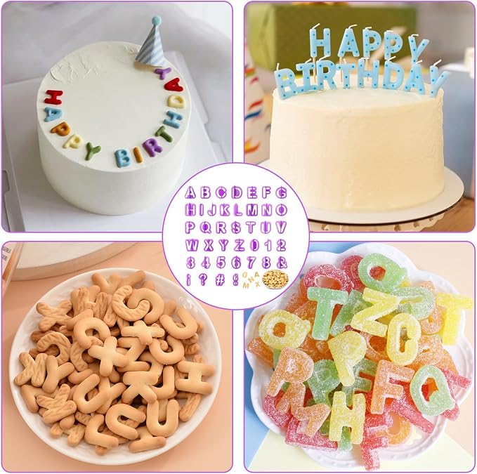 40 Pcs Alphabet Cookie Cutters, Fondant Letter Cutters, Number Cookie Cutters, Alphabet Cake Stamp Tool Set, Plastic Letter Cookie Cutters, Letter Cutters for Cake Decorating, Biscuit DIY Baking