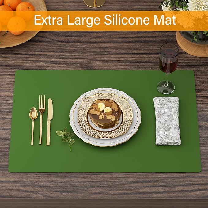 2-Pack Silicone Counter Mats 24”x16”,Green | 1.5mm thick silicone counter protector, heat resistant & non-slip. Works for air fryer, hot pots, pans and coffee maker.