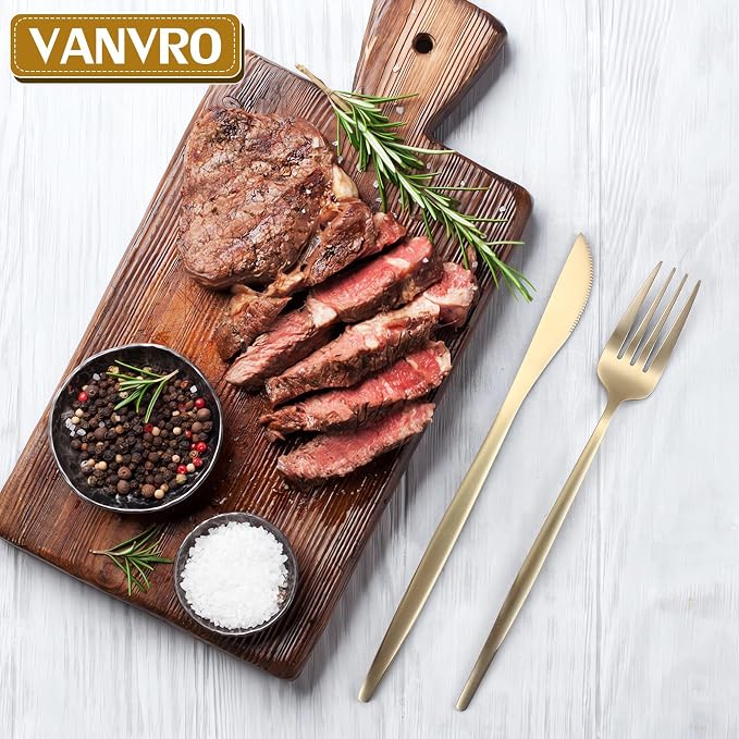 VANVRO Champagne Gold Silverware Set, 60-Piece Stainless Steel Flatware set,Matte Silverware Sets Service for 12, Tableware Cutlery Satin Finish Utensils for Kitchen,Dishwasher Safe