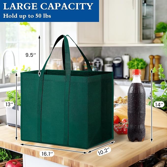 Reusable Grocery Shopping Bags 10 Pack Large Foldable Tote Bags Bulk | Eco Produce Bags with Long Handle for Shopping Groceries Clothes (5 Assorted Colors)