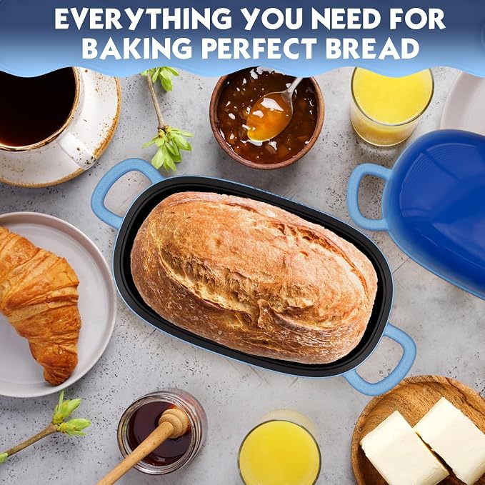 Dutch Oven 9x6 Inch，2.5QT Cast Iron Bread Pans for Bread Baking | Loaf Pan with Lid, loop handles，for Homemade Breadmaking，induction cooktop，oven safe，cooking stews & meats