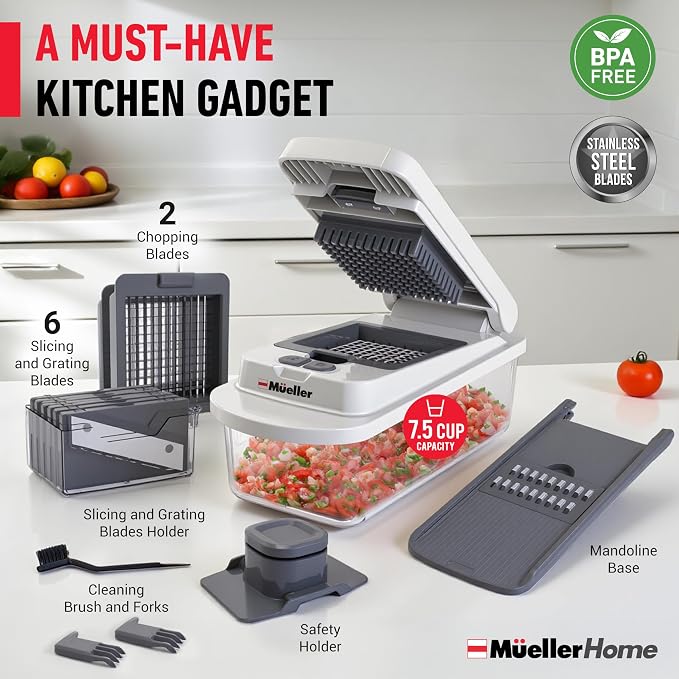 Mueller The Real Original Pro Vegetable Chopper & Mandoline Slicer, 10-in-1 | since 2013, 8 Blade Food Veggie Chopper, Onion Vegetable Cutter with Container, Kitchen Gadgets & Essentials