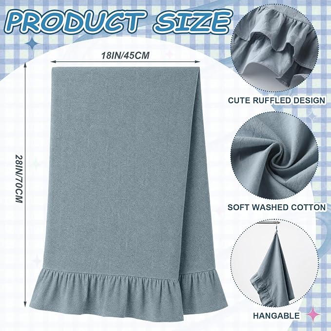 HunnmingRe Dusty Blue Kitchen Towels Set of 2, 100% Cotton Retro Ruffled Dish Towels 18"x28" Absorbent Tea Cloths for Farmhouse Charm, Drying Dishes, Entertaining Guests