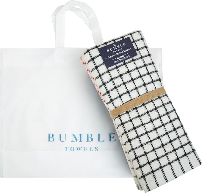 Bumble Kitchen Towels (6-Pack), 16"x28", 100% Cotton, Multicoloured Checked | 380 GSM | Soft kitchen hand towels , Highly Absorbent & Durable Dish Towels for kitchen with Hanging Loop