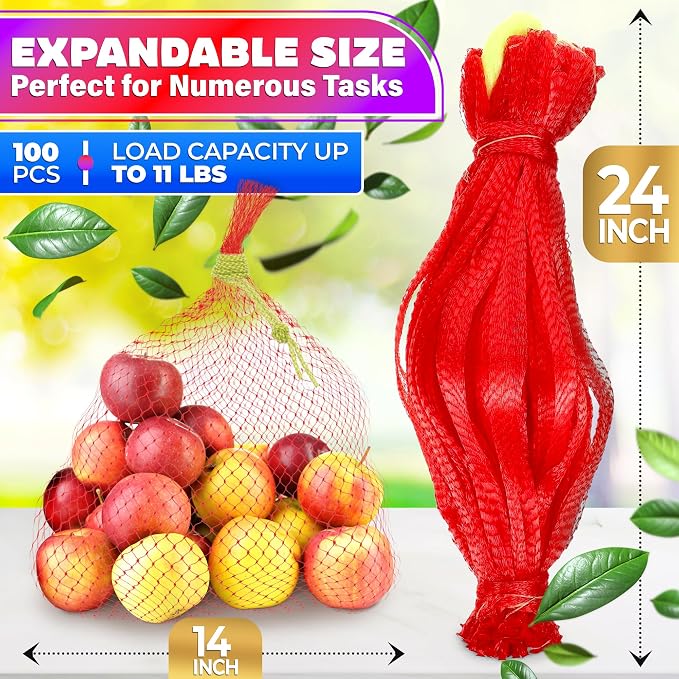 DIMROM 100Pcs Mesh Boil Bags for Cooking Seafood, 24", Reusable, Extensible | Seafood Boil Bags; Strong Nylon; Suitable for Fruits, Onion, Potato, Garlic; Holds 10-12 lb of Produce or 8-10 lb of Seafood