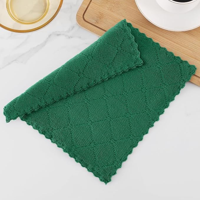 Homaxy 12 Pack Super Soft & Absorbent Dish Cloths, 10" x 10", Dark Green | Coral Velvet, Nonstick Oil Fast Drying Microfiber Cleaning Cloth, No Lint Household Dishcloths