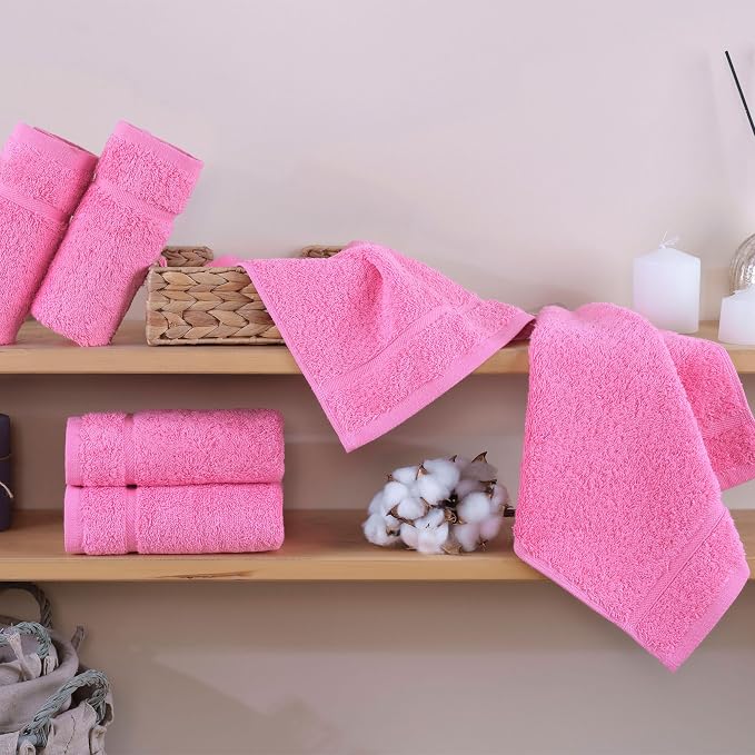 Hawmam Linen Luxury Cotton Washcloths 13x13 Inch - Large Hotel Spa Bathroom Face Towel | 12 Pack | Pink