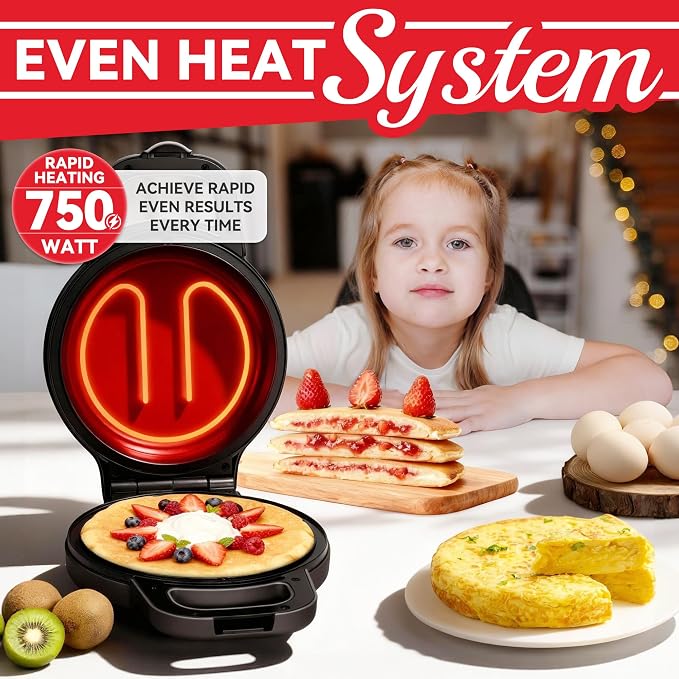 SugarWhisk Flip Pancake Maker Machine, Ceramic Coated Pancake Pan for 6.5 Inch Pancakes, Omelette, Crepe & Quesadilla, Frittata, Double Sided Omelette Pan Nonstick, Graphite