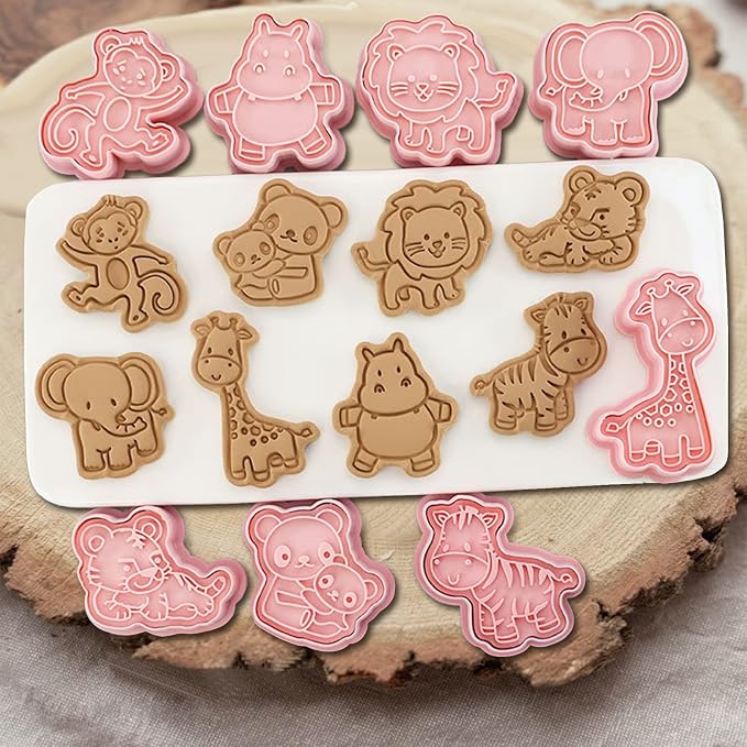 Animal Cookie Cutters With Plunger Stamps,8 Pcs 3D Animal Cookie Cutters | Animal Embossing Cutters for Biscuit Fondant Cheese Baking Molds