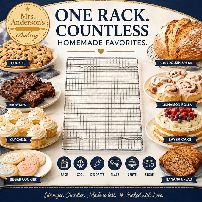 Mrs. Anderson’s Baking Professional Half Sheet Baking and Cooling Rack, 16.5 x 11.75-Inches, Set of 2