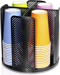 Rotating Paper Cup Dispenser, Cup Holder with 4 Compartments, Disposable Coffee Cup Dispenser Removable, Plastic Cup Storage & Lid Holder for Countertops, Kitchen, Coffee Stations (Black)