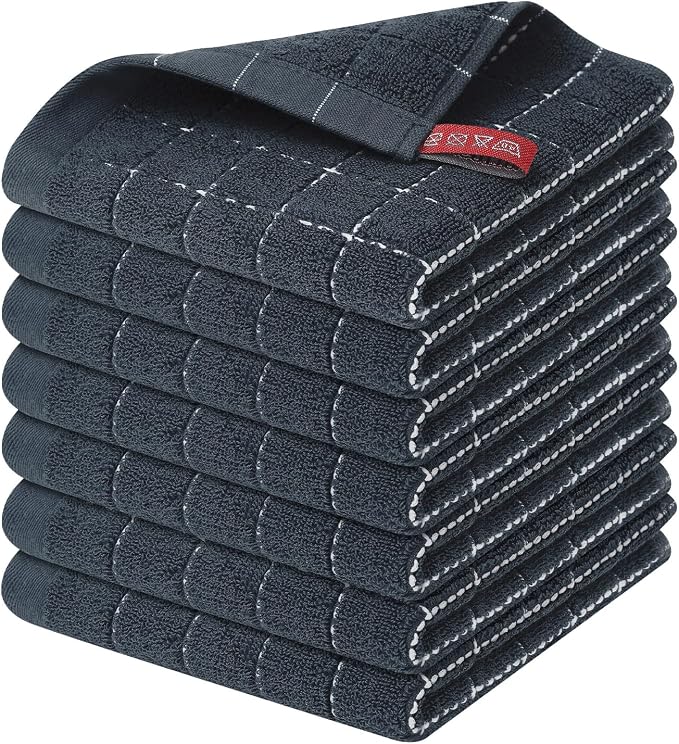 Homaxy 100% Cotton Terry Kitchen Dish Cloths, 7 Pack, Dark Grey | Ultra Soft and Absorbent Dish Towels for Kitchen, Suitable for Drying and Washing Dishes