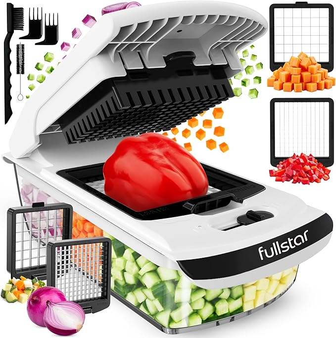 Fullstar Pro Original Vegetable Chopper Kitchen Prep Tool | 2 in 1 Veggie Slicer, Onion & Fruit Cutter with Sharp Stainless Steel Blades & Container, All-in-One Food Prep Tool (White)