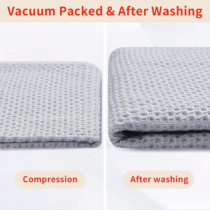 Homaxy 100% Cotton Waffle Weave Kitchen Dish Towels 4-Pack, Light Gray | 13 x 28 Inches, Ultra Soft Absorbent Dish Towels, Quick Drying Cleaning Towels