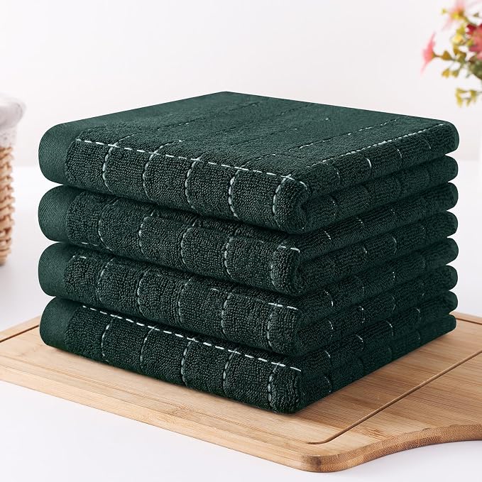 Homaxy 100% Cotton Terry Kitchen Towels, 12 Pack, Blackish Green | Ultra Soft and Absorbent Dish Towels for Kitchen, Suitable for Drying and Washing Dishes