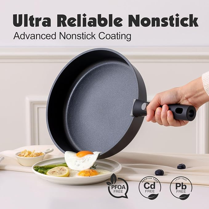 SENSARTE 17 Piece Nonstick Detachable Handle Pots and Pans Set Black | Removable Handle Cookware Set, Induction Cookware Set with Removable Handle, Healthy Non Stick for RV, Dishwasher ＆ Oven Safe