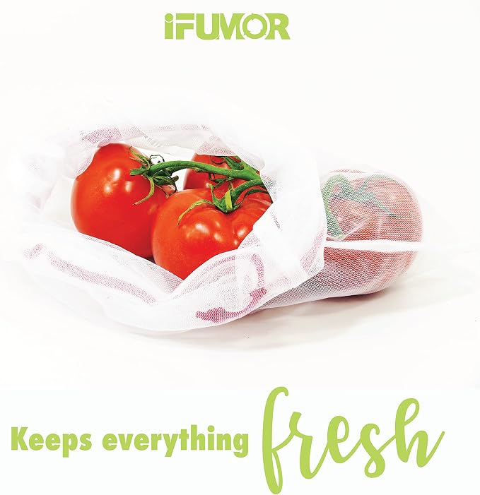 15-Pack Reusable Produce Bags Heavy Duty, Washable Mesh, Drawstring, Eco-Friendly