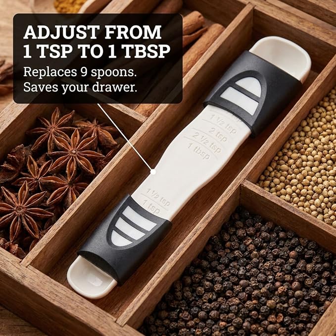Performore Adjustable Measuring Spoon with Double End Adjustable Scale, 9 Stalls All in One Measuring Spoon, Wide Range of Measurements - Dry and Semi-Liquid Ingredients for Baking, Cooking