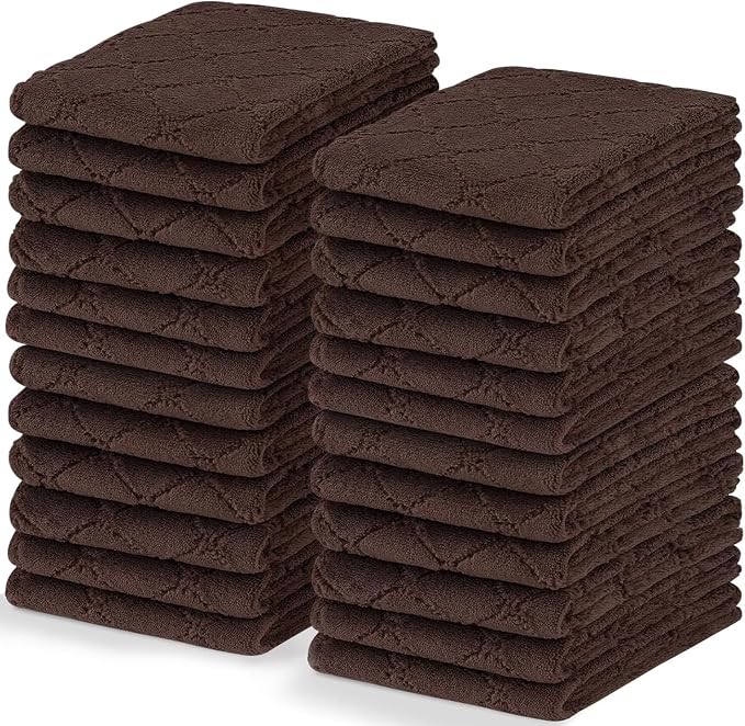 Homaxy 24 Pack Super Soft Absorbent Dish Towels, 10" x 20", Brown | Coral Velvet, Nonstick Oil Fast Drying Microfiber Cleaning Cloth, No Lint Dishcloths for washing and drying