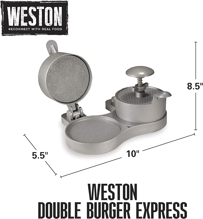 Weston Burger Press, Makes 4 1/2" Diameter Patties for Hamburger, Crab Cakes, Sausage, 1/4lb to 3/4lb, with Spring Ejector for Easy Removal, Double, Non-stick Heavy-Duty Cast Aluminum (07-0701)