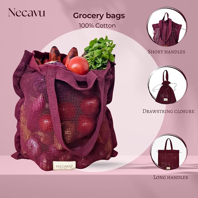 100% Cotton Shopping Bag 2 Pack Mesh Eco Friendly Cotton Market Bags for Vegetable Shopping Multipurpose Cotton Market Bags with Reinforced Edges (Kiwi Green