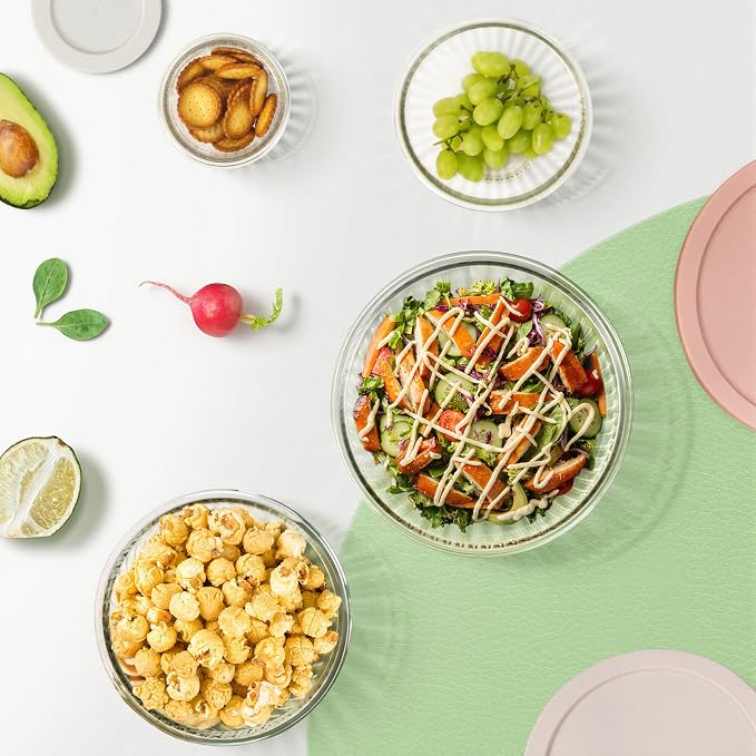 Glass Mixing Bowls with Lids Sets, 4 PCS serving bowls for party or kitchen | For Baking, Meal Prepping and Salad, Bpa Free and Dishwasher and microwave Safe Serving Bowls, 0.2 / 0.5 / 1.1 / 2.1 QT