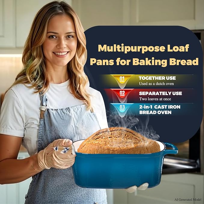 4.6 Quart Dutch Oven for Sourdough Bread Baking | Oval Bread Dutch Oven with Lid, Cast Iron Bread Pan for Crispy Crust, Steam Baking Design for Artisan Homemade Loaves, Teal