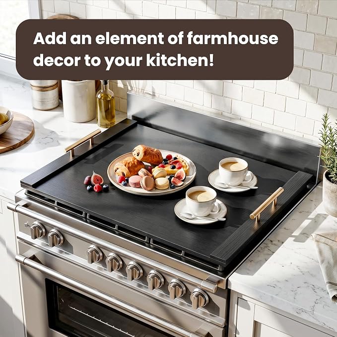 30 * 22" Wooden Stove Top Cover for Electric Stove and Gas Burners | Noodle Board Stove Cover with Handles, Kitchen Sink Cover for Counter Space & Tray