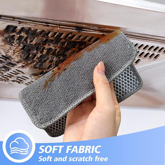 Dish Cloths for Washing Dishes with Scrub Side, Microfiber Dish Rags | Dual-sided microfiber dish cloths with scrubber for stuck-on food, quick dry kitchen washcloths 9 Pack, 6" x 6 Inch Gray