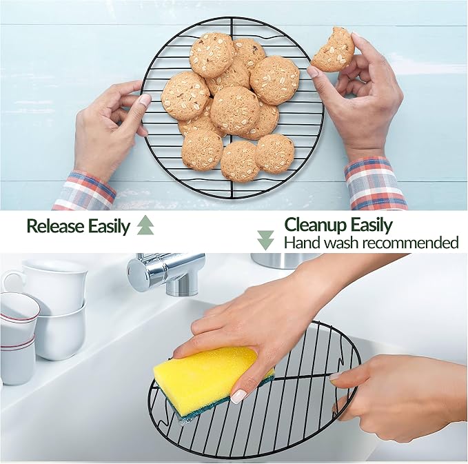 TeamFar Round Cooling Rack, 9" Non-stick Stainless Steel Baking Rack | 2 Pack Coated Cooking Wire Racks for Baking/Roasting/Steaming/Cooling, Healthy & Heavy-Duty, Oven Safe & Easy to Clean