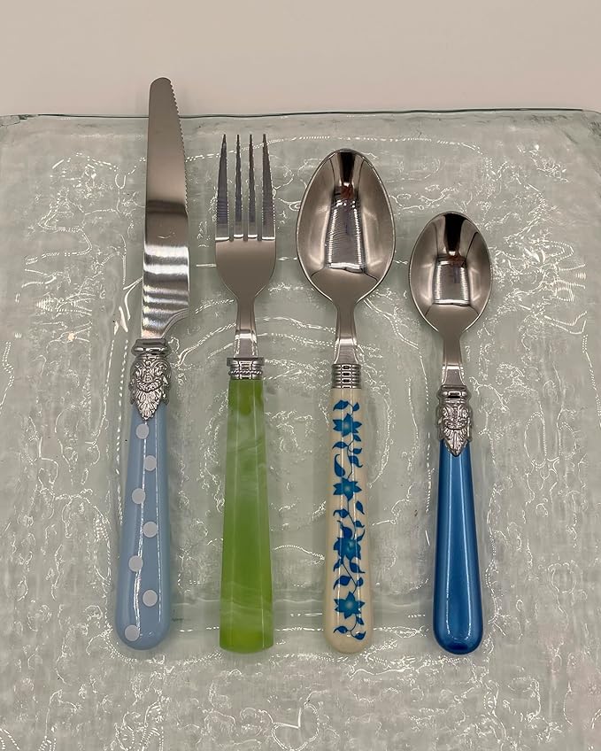 Gypsy Color Eclectic Blue & Green Mix & Match Stainless Steel Flatware Collection, Set of 16