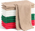 Homaxy 12 Pack Super Soft Absorbent Coral Velvet Dish Cloths, 10" x 10" | Dark Green/Tan/Red/White, Nonstick Oil Fast Drying Microfiber Cleaning Cloth, No Lint Household Dishcloths