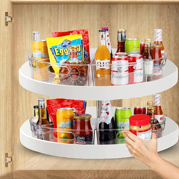 URALFA lazy susan organizer for cabinet, 1/8 Wedge, 6 Pack | Plastic Storage Containers with Non-Slip Pads, Fits 26"/28"/32" Corner, Food Safe & BPA-Free, Stackable Wedge Design
