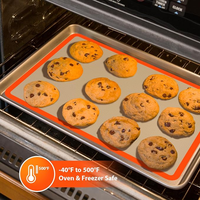 Macaron Silicone Baking Mats, Nonstick & Reusable, 3 PCS | 2 Half Sheets and 1 Quarter Sheet Mat, Easy to Clean, Silicone Macaroon Mat for Cookie, Orange