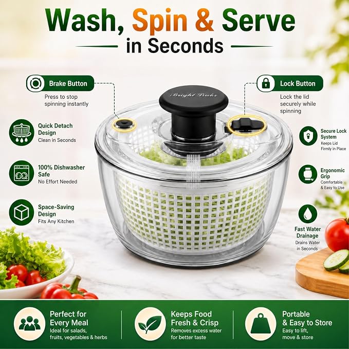 Good Grips Salad Spinner 6.3 Qt – Large Lettuce Spinner & Salad Cleaner with Bowl & Lid, Fruit Washer, Vegetable Cleaner, Strainer Bowl, Fast Drying Multipurpose Kitchen Tool