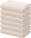 Kitinjoy 100% Cotton Waffle 6-Pack Kitchen Towels, 13" x 28", Beige | Super Soft, Ultra-Absorbent, Fast Drying, lightweight, Quick Drying Kitchen Hand Towels