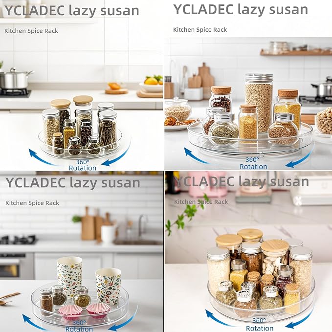 4 Pack Lazy Susan 9.2" Inch Turntable Organizer Pantry Organization and Storage Container Bins Spice Rack Cabinet Rotating Condiment for Pantry Kitchen Vanity Bathroom Jewelry Holder Clear | Pantry Organizers and Storage Container Bins Spice Rack Cabin...