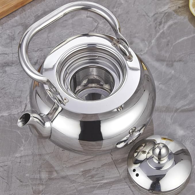 SANQIAHOME Stainless Steel Teapot With Removeable Infuser 71 oz (2000ml) Thickened Mirror Polished Stovetop Tea Maker for Herbal and Infusion