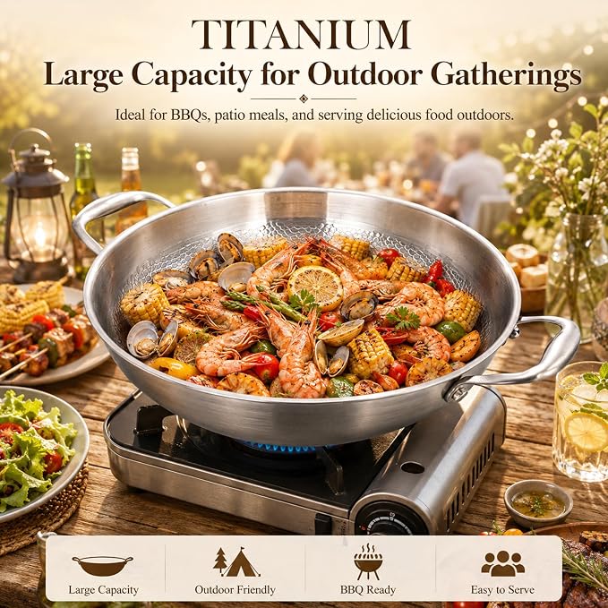 14 Inch Titanium Hammered Wok with Double Handles, Frying Pans Nonstick, Non-Stick Wok, Scratch-Resistant Non Stick Titanium Pans for Cooking,No lid