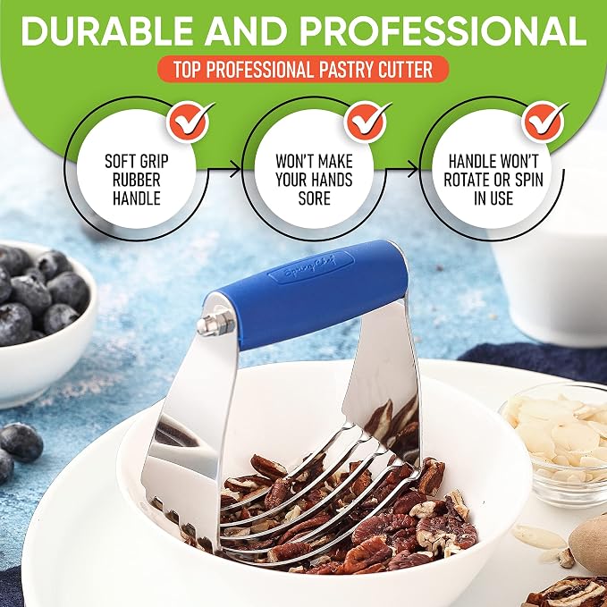 Spring Chef Medium Dough Blender Hand Tool, Durable Pastry Cutter, Sapphire | Heavy Duty Dough Mixer w/ Stainless Steel Blades, Professional Pastry Blender for Easy Mixing, Dishwasher Safe