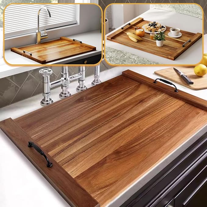 Noodle Board Stove Cover with Handles, Acacia Wood | For Electric Stove, For Gas Stove Top