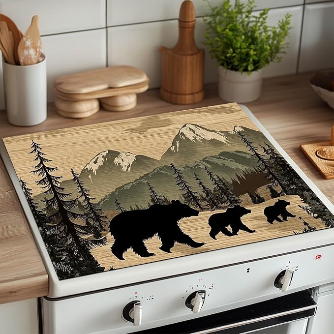 HOMETITUTE Mountain Bear Stove Cover 28x20 Heat Resistant Diatomite Mat