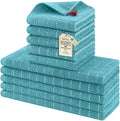 Homaxy Kitchen Towels and Dishcloths Set, Set of 10, Lake Blue | Bulk Cotton Terry Kitchen Towels, Checkered Designed, Soft and Super Absorbent Dish Towels, 12 x 12 and 13 x 28 Inches