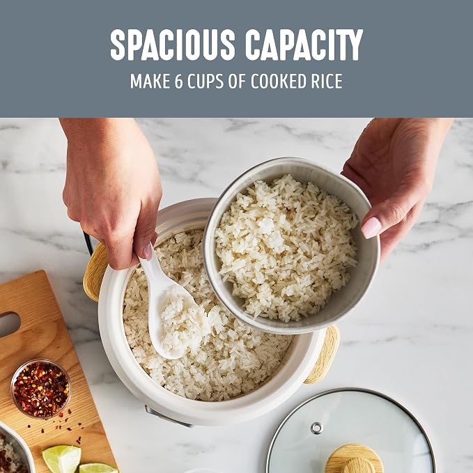 GreenLife Rice Cooker, 3-Cups Uncooked/6-Cups Cooked, Gray | PFAS-Free Ceramic Nonstick Removable Pot, One-Switch Design, Grains Multicooker, Keep Warm, Dishwasher Safe Parts, Easy Clean